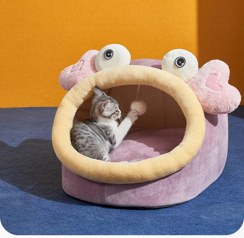 Foldable Pet House Suitable for Small Dogs and Small To Medium-sized Cats Semi Enclosed Warm Cat Bed Detachable and Washable