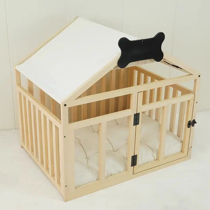 the DOG DAY DOGHOUSE - Premium Quality Sustainable Indoor Dog Crate, Furniture Wood Doghouse with Acrylic Door Latch, Dog Bed & Cage for Pets