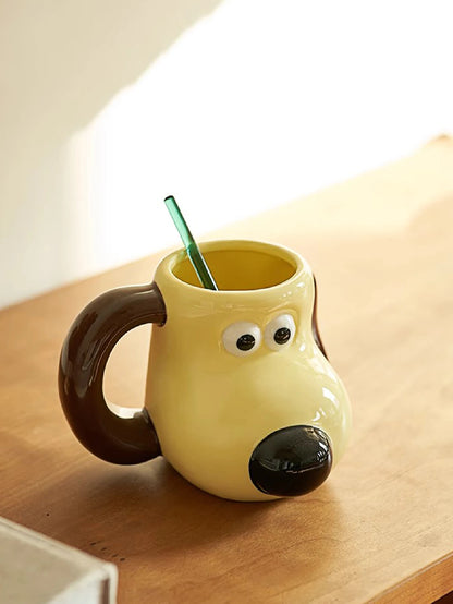 A 520ml large capacity paw dog ceramic mug cartoon creative coffee cup office drinking cup household cup suitable for children's