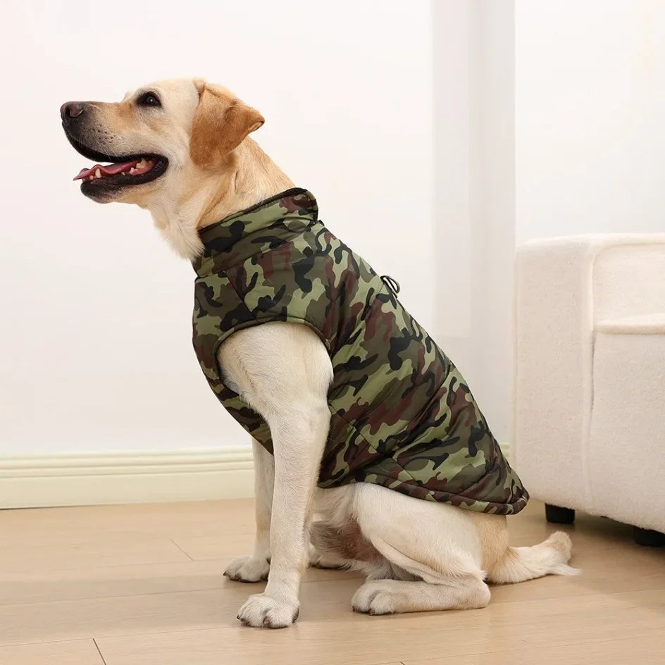 Winter Warm Big Dog Clothes Camouflage Sleeveless Pet Vest Jacket Windproof Large Dog Coat Zipper D-ring 4XL-6XL Puppy Outfits