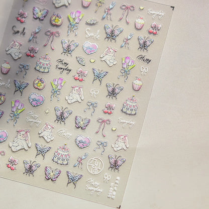 Graffiti Cat Claw Rabbit Bunny Bear Dog Flower Lovely Animal Fruit Dim Sum Candy Sunflower Adhesive 5D Nail Art Stickers Decal