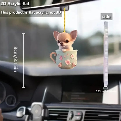 Acrylic 2D Teacup Puppy Keychain for Women Cute Chihuahua Dog Bag Pendant Car Decoration Accessories Key Chain Girl Jewelry Gift