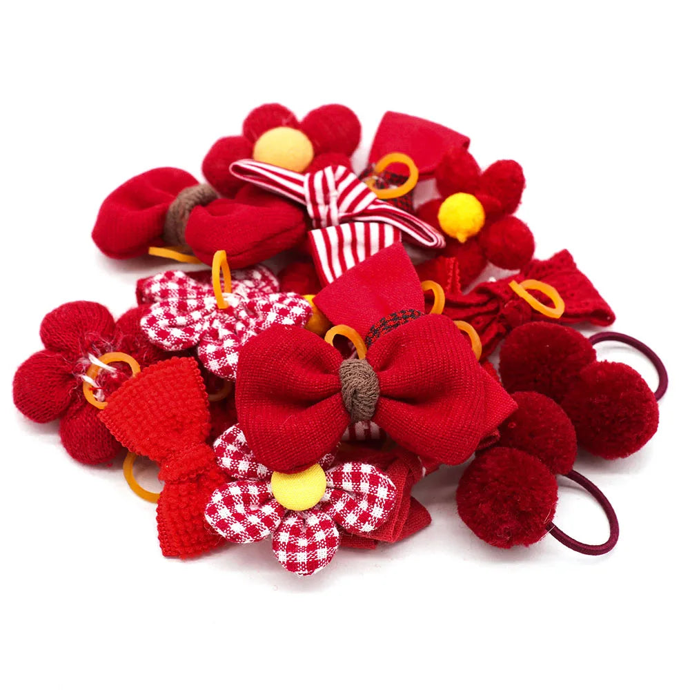 20PCS Handmade Dog Bows for Pet Supplies Cotton Bows for Small Dogs Cute Pet Dog Hair Bows Cats Dogs Hair Grooming Accessories