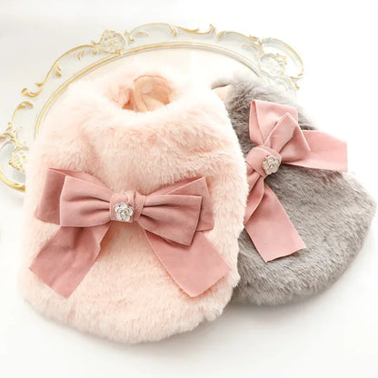 the PRINCESS PUPPY - Dog/Cat Princess Cotton Clothes, Elegant Luxury Fur Winter Overcoat for Small Dog/Cat, Clothes Bowknot Chihuahua