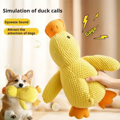 Hot dog sleeping with duck toys to relieve boredom of little yellow duck pet puppy interactive plush doll hug duck