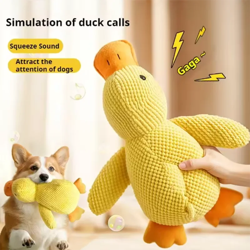 Hot dog sleeping with duck toys to relieve boredom of little yellow duck pet puppy interactive plush doll hug duck