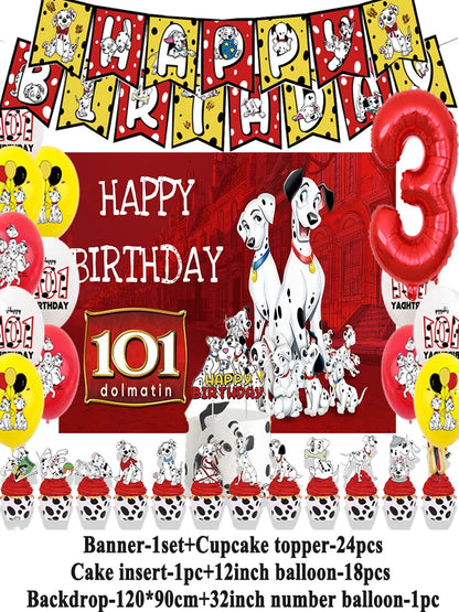 Disney 101 Dalmatians Birthday Party Supplies Cartoon One Hundred and One  Dog Balloon Backgrounds Cake Topper Banner Kids Gifts