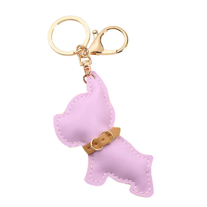 cute fashion pu leather French bulldog keychain keyring for women ladies animal car key chain handbag backbag pendant bag charm