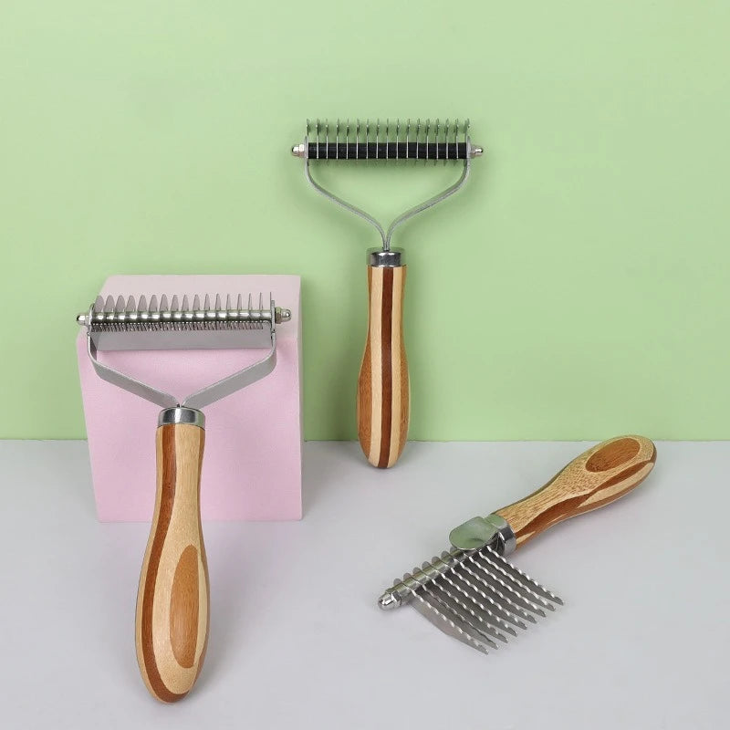 Dog Comb Knife Dog Brush Bamboo Double-sided Cat Comb Stainless Steel Pet Hair Remover Solid Wood Hair Knot Cleaning Dogs Brush