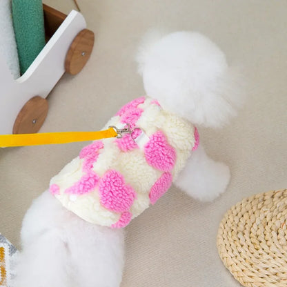 Thicken Sleeveless Dog Clothes Winter Jacket Warm Pink Red Fleece Heart Pet Clothes For Small Dog Vest Jacket Outfits Puppy Coat