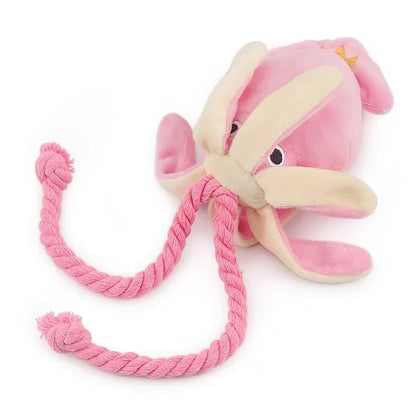 the CHEWSQUID INTERACTIVE - Pet Plush Toy for Small/Large Dogs/Cats, Molar Training Squeaky Toys, Octopus Shape Interactive Cotton Rope Toy, Dog Accessories