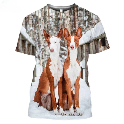 the IBIZAN HOUND DOGS - Ibizan Hound Dogs Hunting 3D T-Shirt, Men's/Women's Dog Summer Short Sleeve Harajuku Top