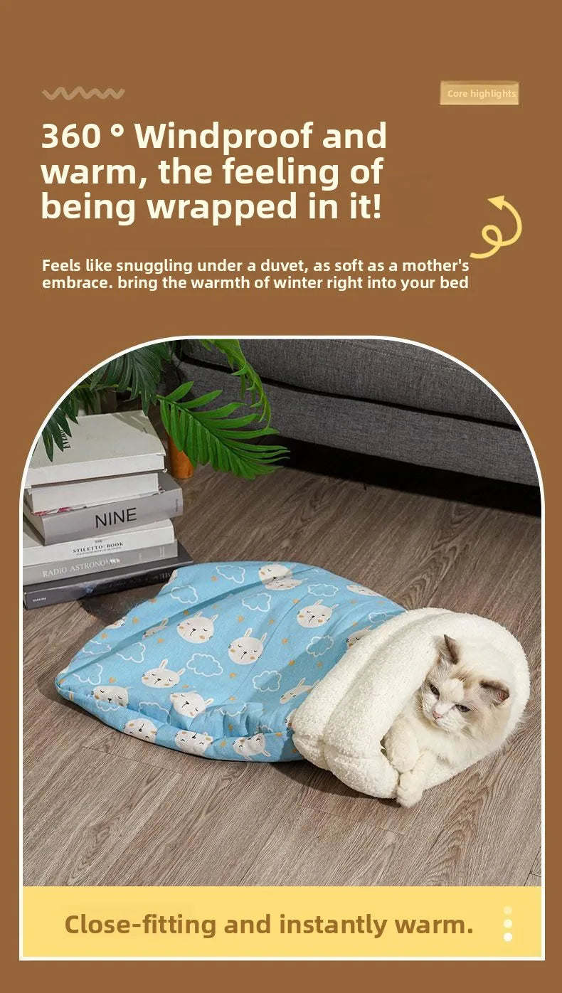 Cat Nest Winter Warmth Semi Enclosed Cat Sleeping Bag Nest Deep Sleep Designed for Cats Bedding Cat Mat Pet Universal