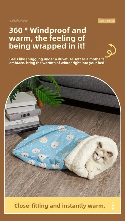 Cat Nest Winter Warmth Semi Enclosed Cat Sleeping Bag Nest Deep Sleep Designed for Cats Bedding Cat Mat Pet Universal