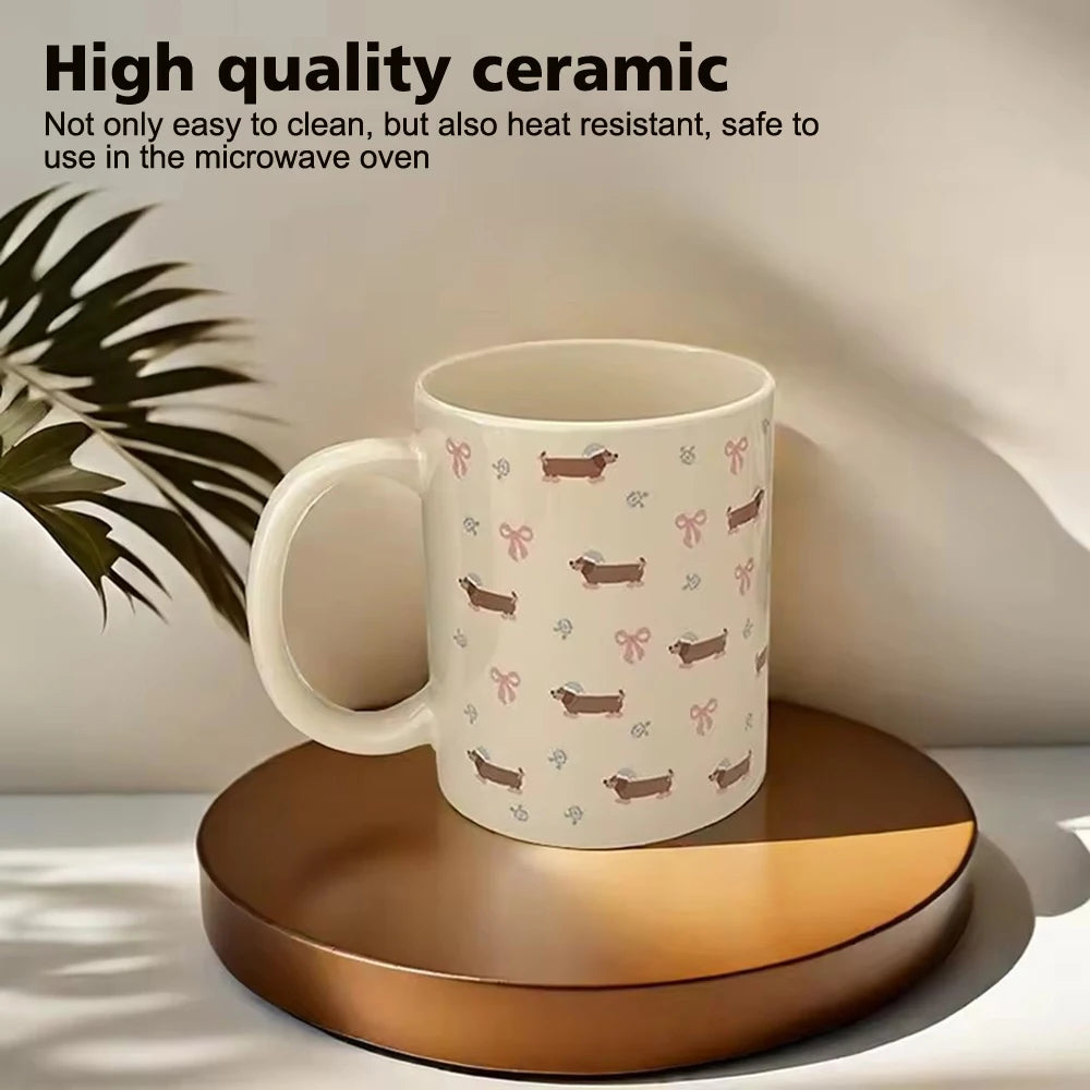 340ML Coffee Mug Cute Dachshund Dog Pattern Ceramic Cup with Handle Coffee Tea Milk Cups Breakfast Water Cup Kitchen Drinkware