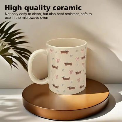 340ML Coffee Mug Cute Dachshund Dog Pattern Ceramic Cup with Handle Coffee Tea Milk Cups Breakfast Water Cup Kitchen Drinkware