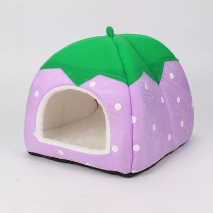 the DOGGY BERRY - Dog/Cat Soft Foldable Portable Strawberry House, Winter Autumn Dog/Puppy/Kitten Warm Bed Tent, Pet Supplies, Cute Cat/Dog Cave Nest