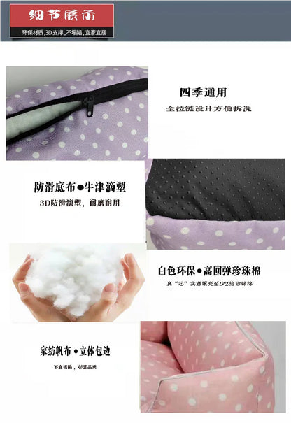 Removable Washable Pet Bed - Polka Dot All Season Mat for Small Medium Dogs Cats, Plush Cushion for Dachshund Puppy