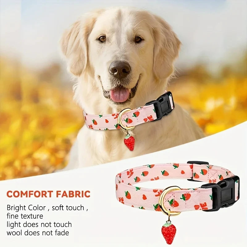 the TUTTIFRUTTI PAWS COLLAR - 1PCS Fruit Print Polyester Dog Collar Set with Adjustable Buckles and Zinc Alloy Rings, Stylish and Durable, Machine Washable