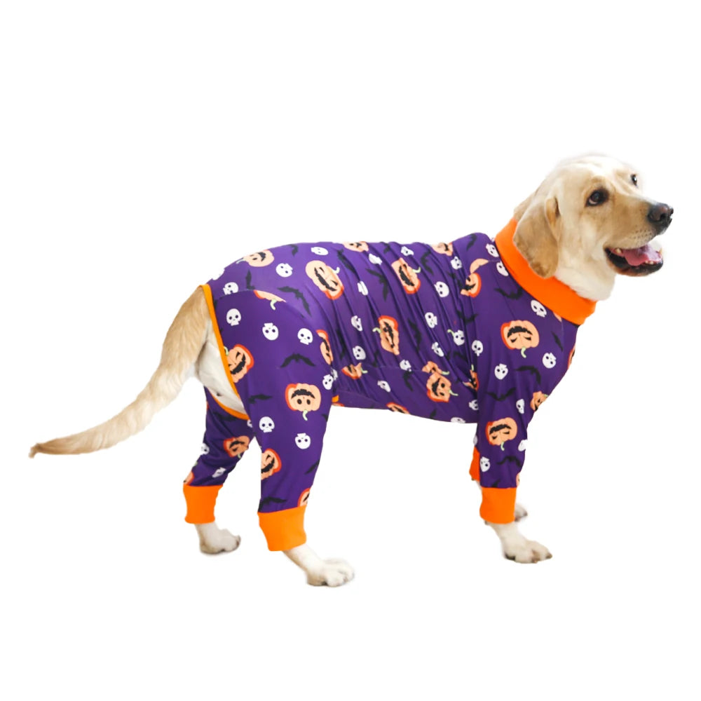 2024 New Halloween Prints Dog Four-legged Suit for Large Medium Bodysuit Dogs Pajamas PJS Full Body for Shedding Prevent Licking