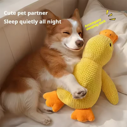 Hot dog sleeping with duck toys to relieve boredom of little yellow duck pet puppy interactive plush doll hug duck