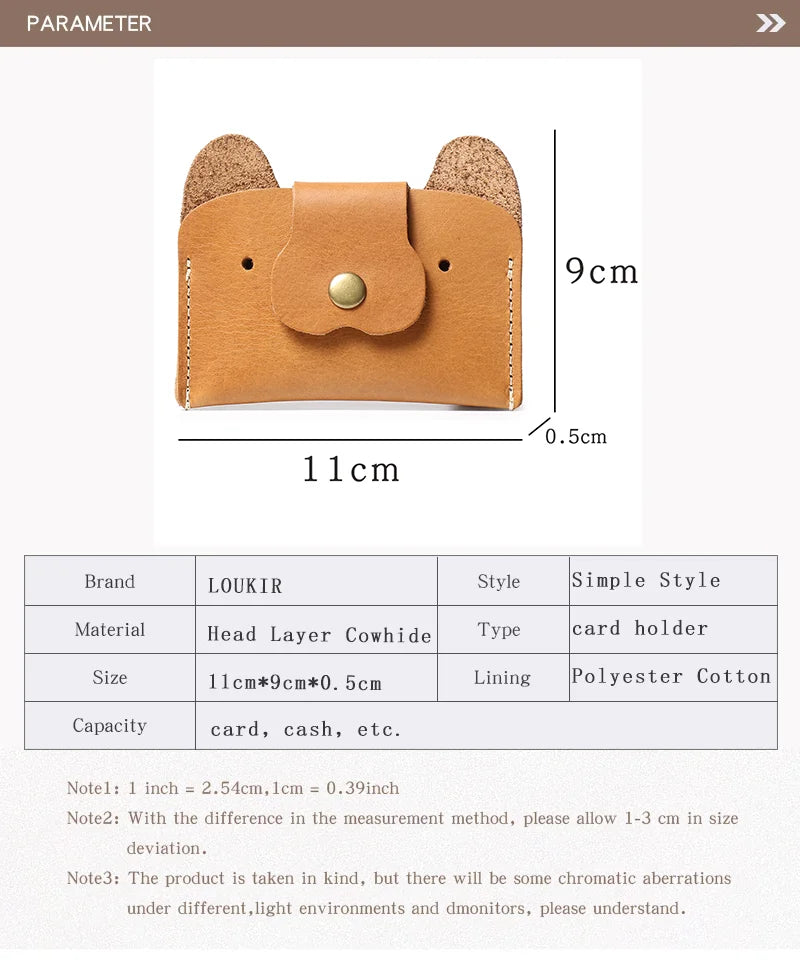LUOKIR Creative Leather Cartoon Puppy Small Amount of Cash Bag Top Layer Cowhide ID Card Holder Cute Small Card Bag