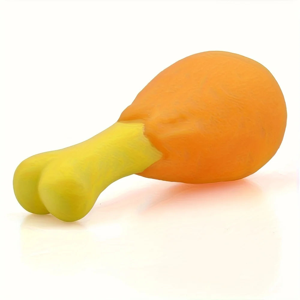 Orange Dog Toy with Yellow Accents, Bite-Resistant Chicken Leg Shape - Non-Toxic, Durable Rubber, Promotes Dental Health, Chewable Toy Suitable for All Breeds and Sizes, Interactive Sound-Making Play, Fun Pet Accessory, Sturd
