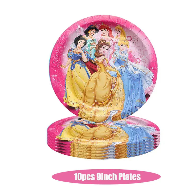 Disney Princess Birthday Decoration Tableware Paper Cups Plates Balloons Tablecloth Backdrop Banner Party Supplies For Baby Kids