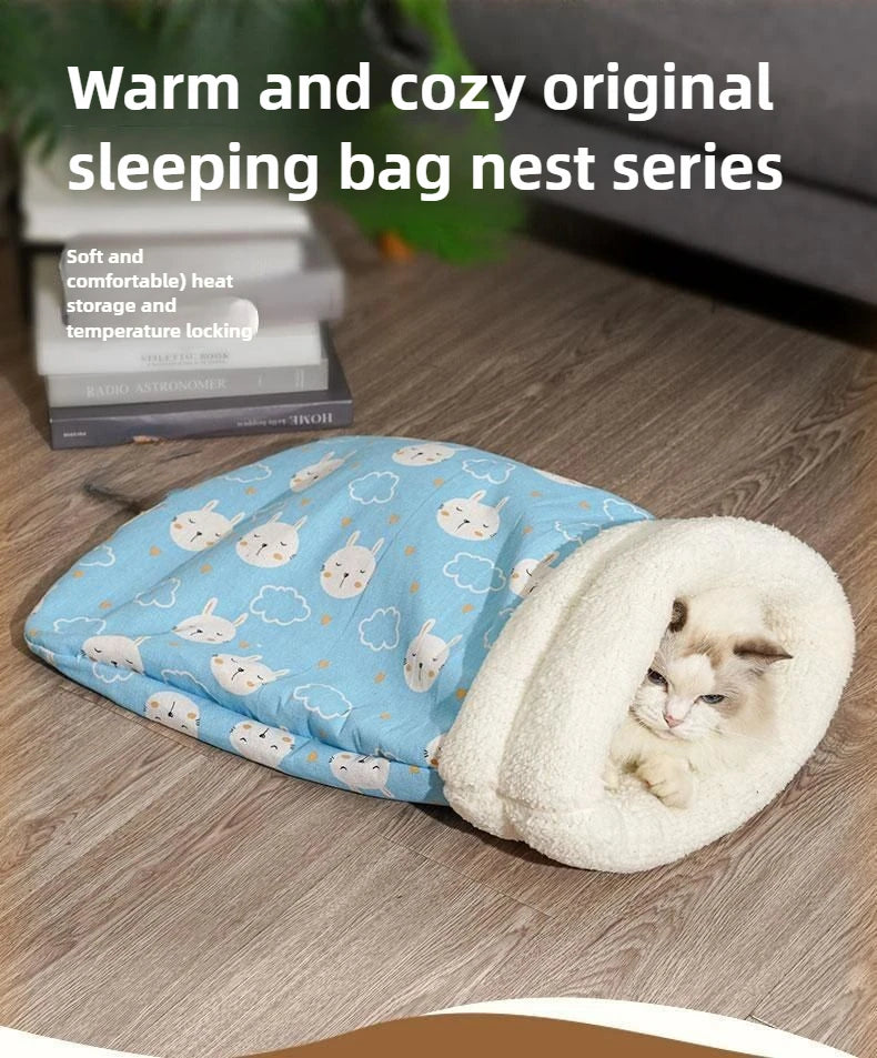 Cat Nest Winter Warmth Semi Enclosed Cat Sleeping Bag Nest Deep Sleep Designed for Cats Bedding Cat Mat Pet Universal