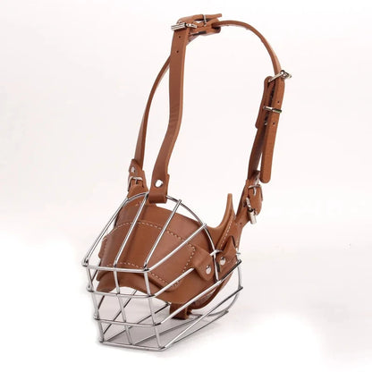 Dog Muzzle Anti Biting Pet Mouth Mask Adjustable & Breathable Leather Metal Muzzle Protection Cover Muzzles for Dog Accessories