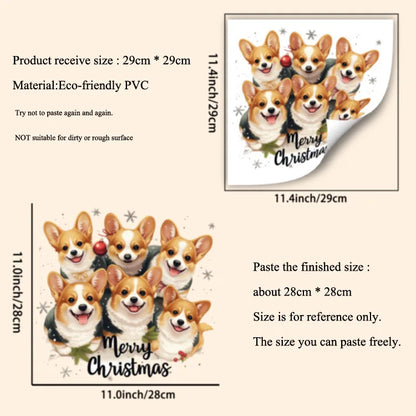 Cute Playful Little Dogs Wall Sticker Merry Christmas Bathroom Toilet Decoration Mural Cabinet Home Decor Self-adhesive Decals