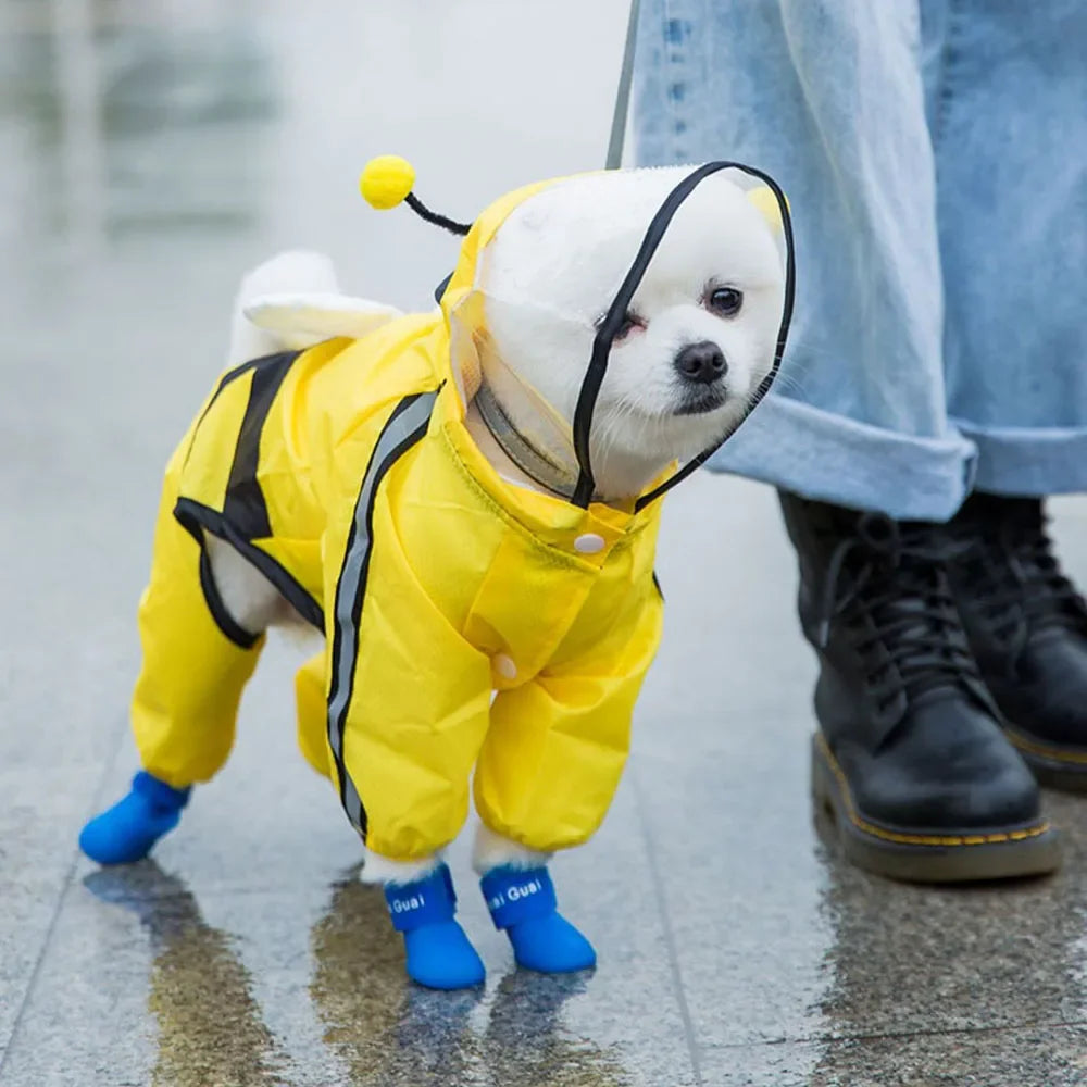 the CUTESY COSTUME - Waterproof Puppy Dog Raincoats, Rain Jacket with Hood for Small/Medium Dogs, Poncho with Reflective Strap, Honeybee Bear Dinosaur Dog Costumes