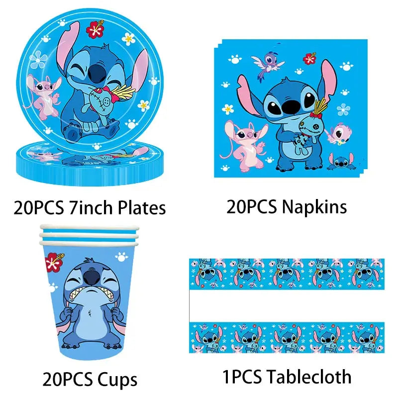Disney Lilo Stitch Birthday Party Decoration Kids Stitch Theme Tableware Set Angel Balloons Happy Banner Supplies For Girl Favor