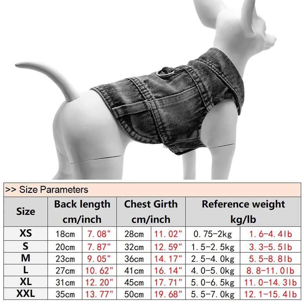 Dog Jeans Jacket ,Cool Puppy Summer Clothes ,Dog Denim Shirts for Small Boy Dogs Cats Outfits Washable Durable Harness Vest
