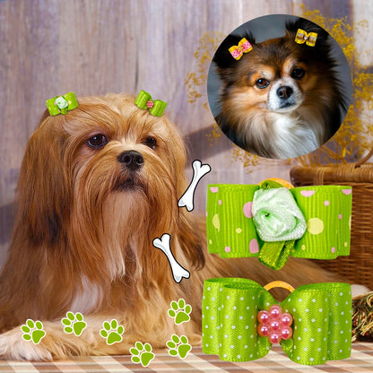 20pcs Pet Dog Cute Hair Bows with Rhinestone&Flowers Ribbon Bows Dog Hair Accessory Dog Groomining Pet Supplies