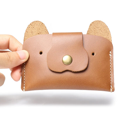 LUOKIR Creative Leather Cartoon Puppy Small Amount of Cash Bag Top Layer Cowhide ID Card Holder Cute Small Card Bag
