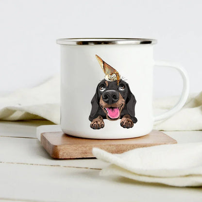 Funny Dachshund Print Creative Enamel Mug Coffee Wine Mugs Cartoon Dogs Paw Party Drink Beer Juice Milk Cups Gifts for Lover Dog