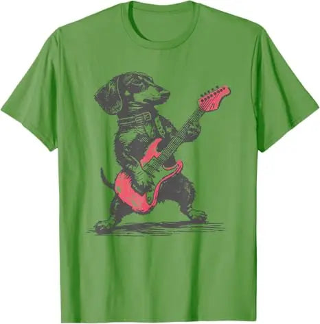the ROCKER DOG - Vintage Dachshund Weenie Playing Guitar T-Shirt, Dog Men Music Lover Graphic Outfit, Funny Rock Hip Hop Streetwear Saying Tee
