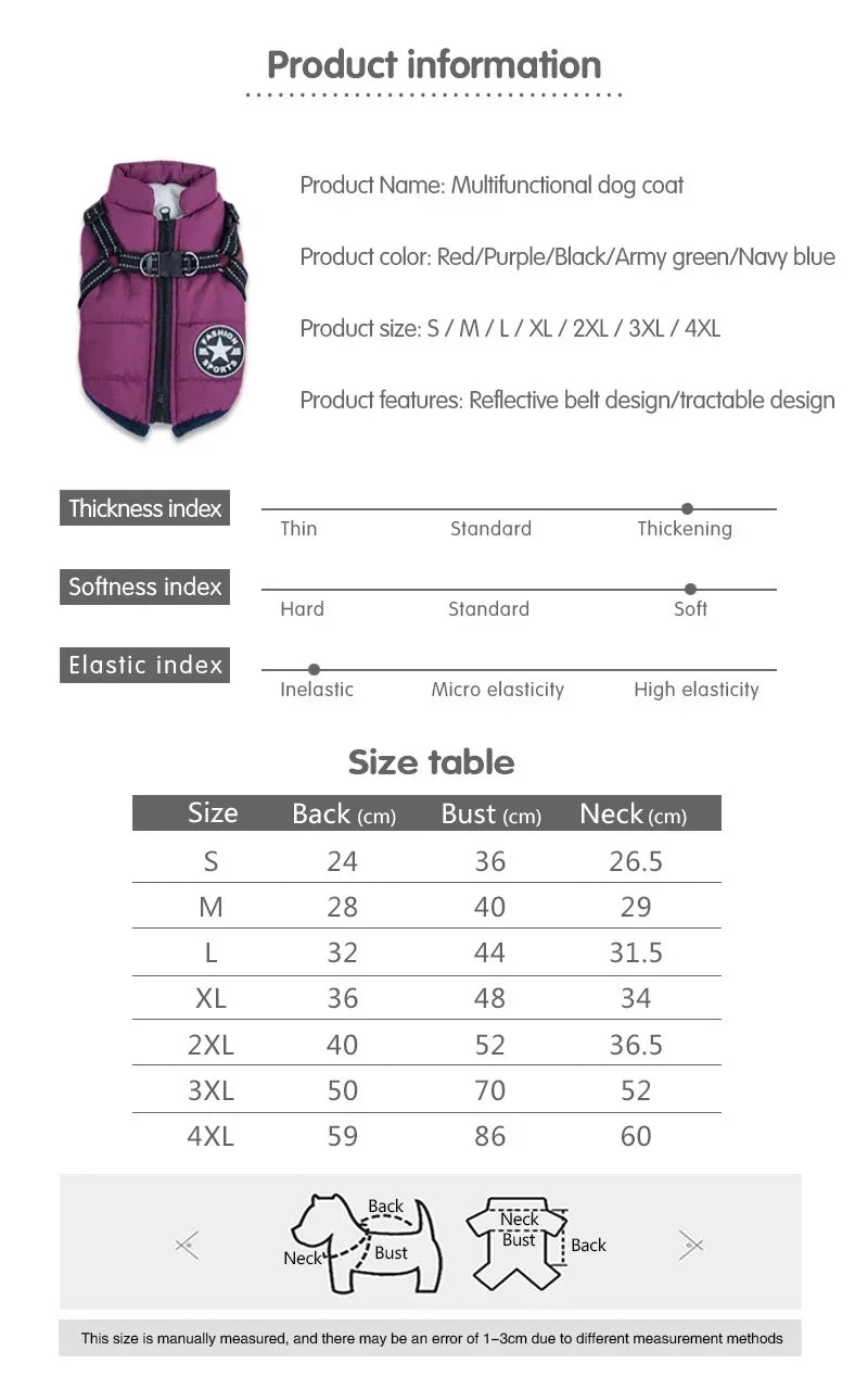 the FASHION SPORTS DOG - Pet Dog Jacket with Harness, Winter Warm Dog Clothes for Labrador, Waterproof Small Dog Coat, Chihuahua/French Bulldog Outfits