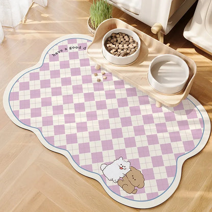 Pet Feeding Mat Waterproof Pvc Leather Carpet Cat Dog Anti-urine Floor Mats Pink Plaid Sweet Home Decoration Rug for Kitchen