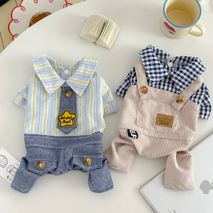 Summer Striped French Bulldog Overall Fashion Dog Jumpsuit Pants With Pocket For Small Medium Puppy Animal S XXXL Pugs Costume