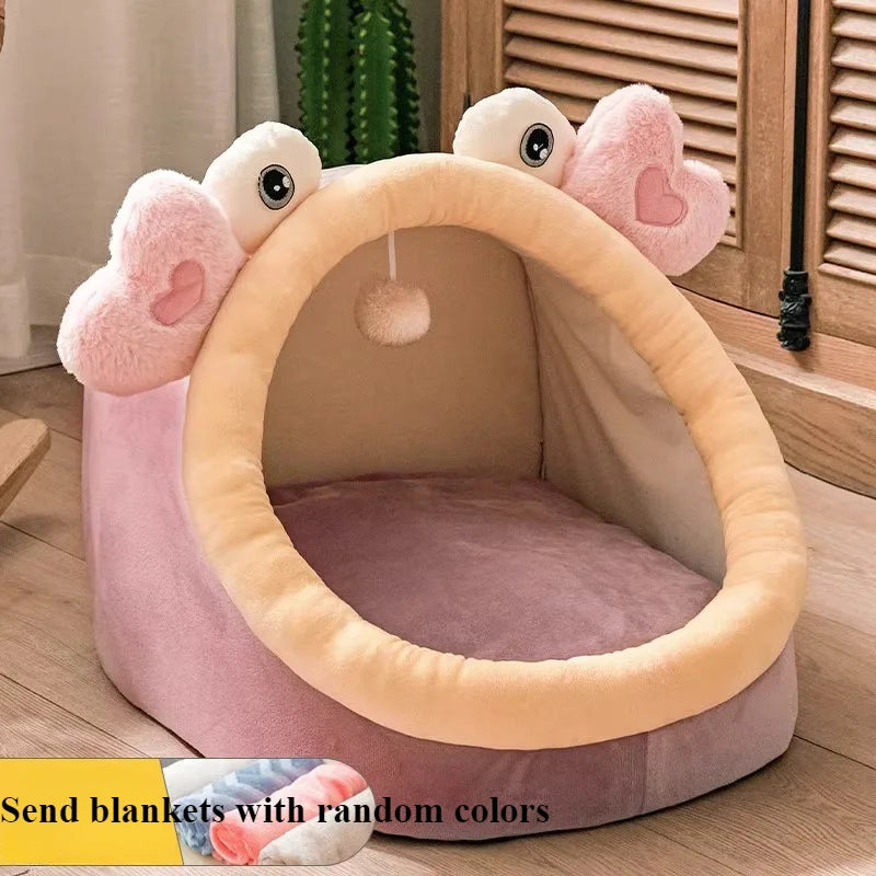 Foldable Pet House Suitable for Small Dogs and Small To Medium-sized Cats Semi Enclosed Warm Cat Bed Detachable and Washable