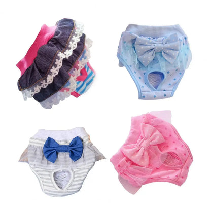 Dog Menstrual Pants Comfortable Anti-harassment Pet Sanitary Pants Breathable Cotton Puppy Bowknot Diaper Clothing Pet Supplies