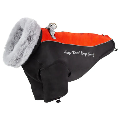 the STYLISH SNOWDOG - Big Fur Collar Pet Down Jacket for Medium/Large Dogs, Waterproof Big Dog Clothes, Winter Golden Retriever Coats