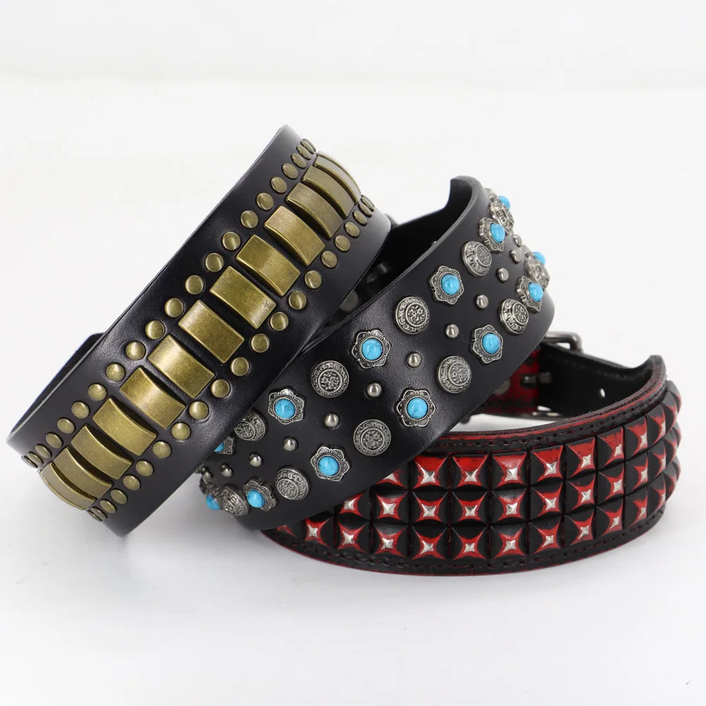 the STUD & SPARK ELITE COLLAR - Luxurious Dog Real Leather Collar, Cool Spiked Studded Pet Collars, Jeweled Leather Dogs Collars, Necklace for Pet Show, Bulldog