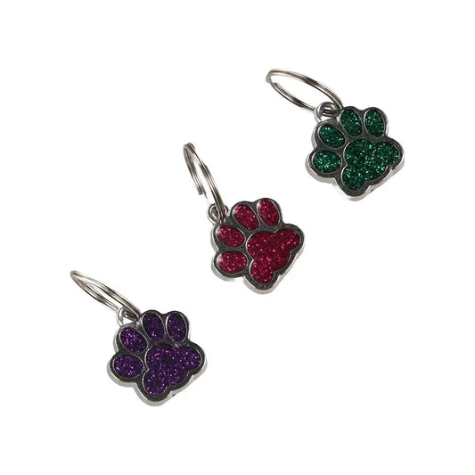 Cat Dog Paw Print Dog Cat Tags Personalized Anti-Lost Pet Glitter Pendant Exquisite with Hook Pet Collar Tag Pendant Kitten