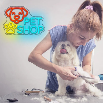Pet Shop Neon Sign Grooming Sign for Wall Decor Pet Shop Open Business Pet Salon Doggy Daycare Dog Cat Spa Store Decor