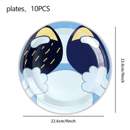 New Cartoon Dog Birthday Party Decoration Setup Boys Children Blue Dogs Party Favor Tableware Plate Napkin Cup Supplies Full Set