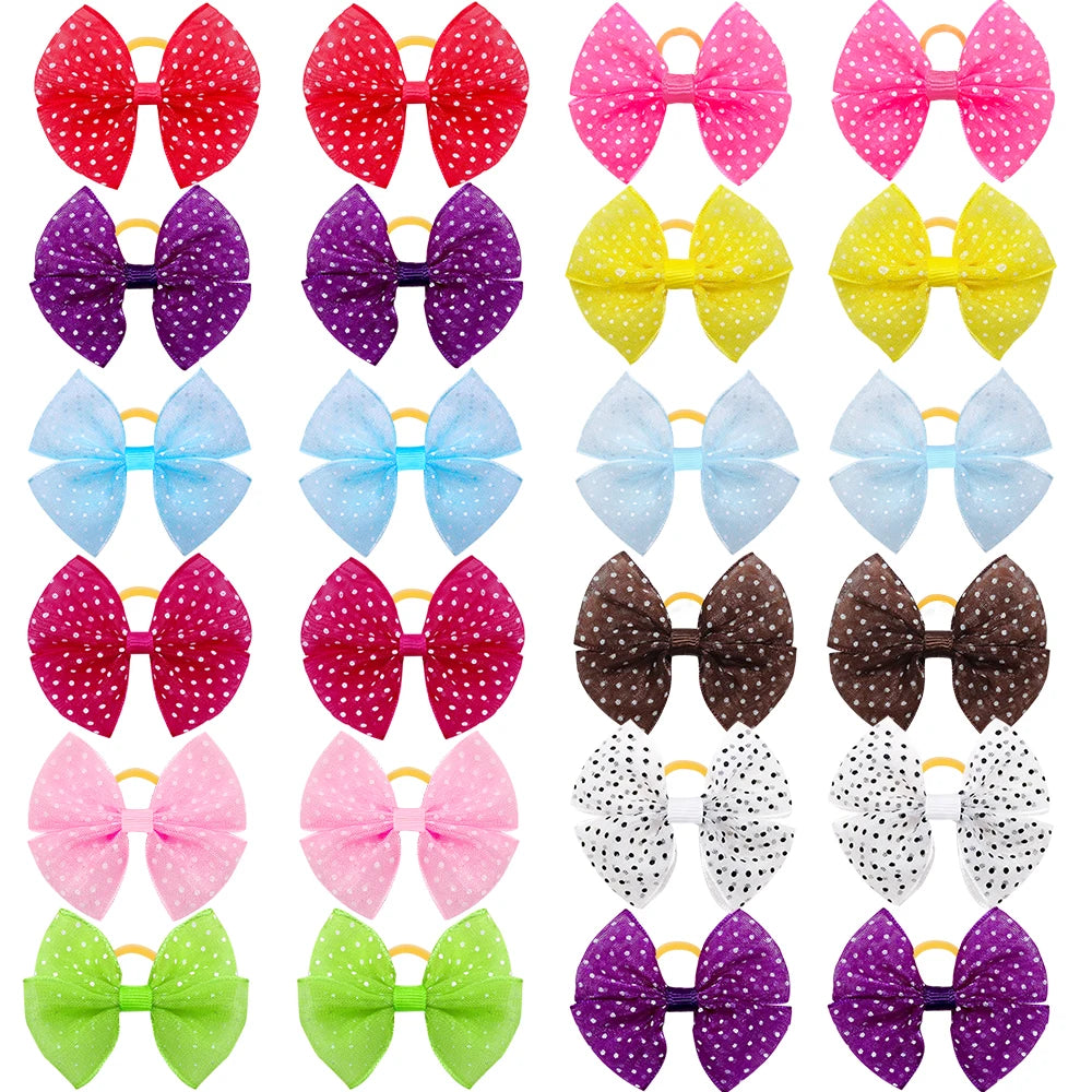 12PCS Lace Dogs Hair Bows With Dotted Dog Hair Rubber Bands Colorful Grooming Dog Hair Bowknot For Puppy Pet Products Pet Items