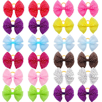 12PCS Lace Dogs Hair Bows With Dotted Dog Hair Rubber Bands Colorful Grooming Dog Hair Bowknot For Puppy Pet Products Pet Items
